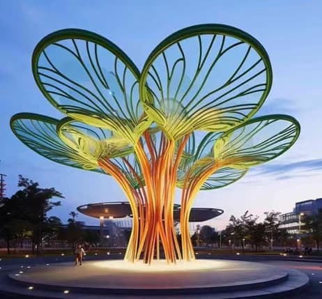 A civic sculpture in a neighborhood plaza